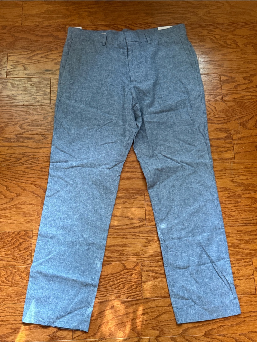 Perry Ellis Mens Slim Fit Linen Blend Pants Size 34 Blue Flat Front Straight NWT